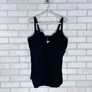 Swim by Cacique Black Tankini Swimsuit Top Size 38F Built in Bra